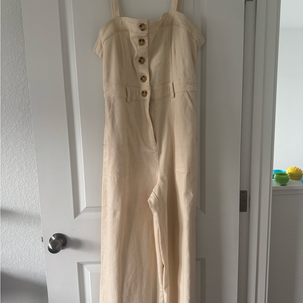 Urban Outfitters Beige Button-Front Jumpsuit